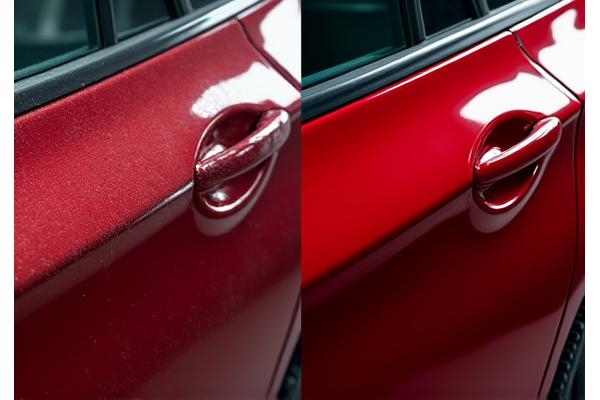 Mercedes Classe C noire avant et après detailing, montrant une transformation spectaculaire
