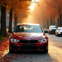 Voiture sous la pluie d'automne avec des feuilles, avec une surface déperlante