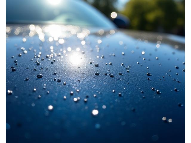 Voiture sous un soleil éclatant avec une couche protectrice brillante, réfractant les UV