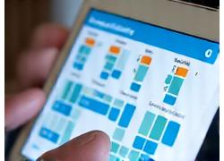 Diagramme de Gantt ou calendrier numérique affichant des créneaux de nettoyage de véhicules planifiés pour une flotte, sur une tablette, symbolisant une flexibilité de planning.