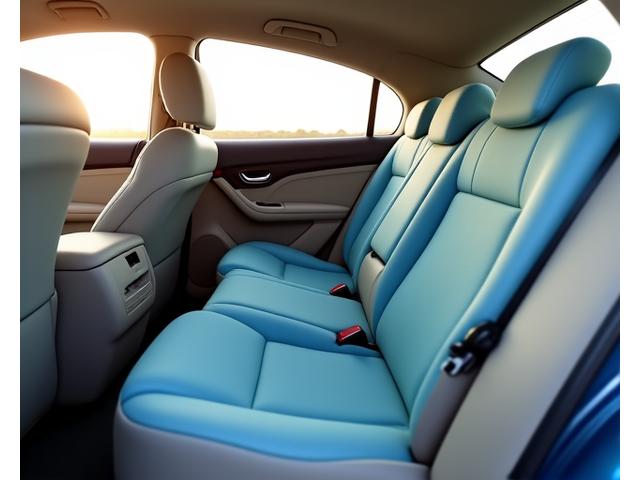 Intérieur de voiture propre et immaculé avec des sièges auto pour enfants et des jouets, sans animaux visibles